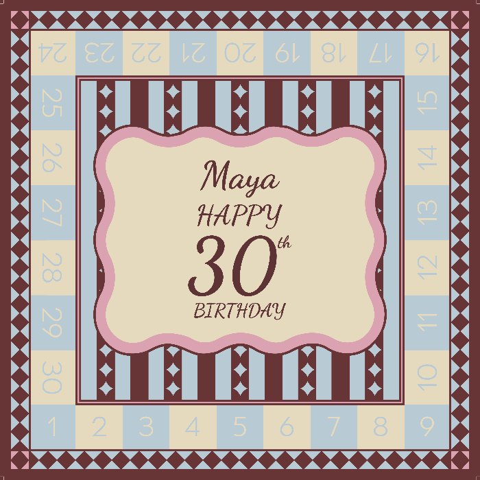 לוח משחק יום הולדת לדוגמה עם השם Maya